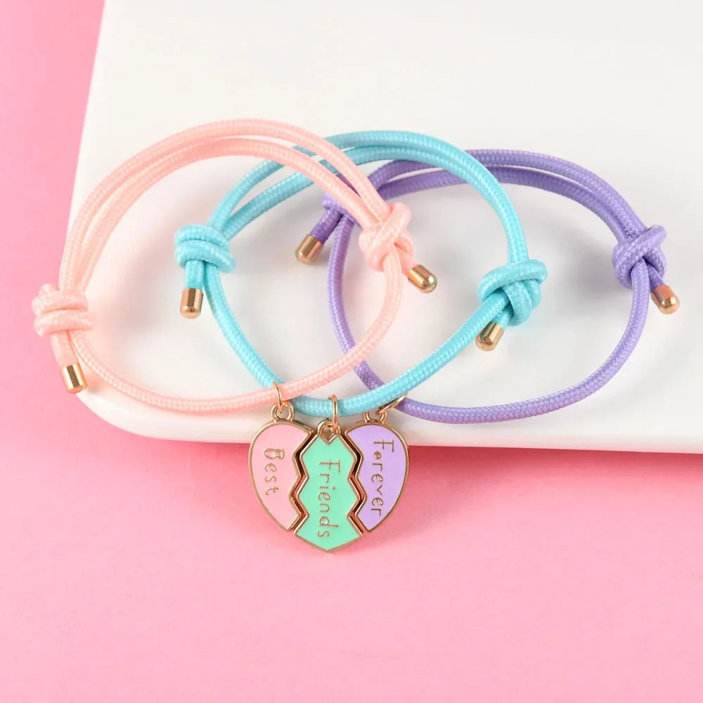 Pulseras Besties de corazón para 3 personas