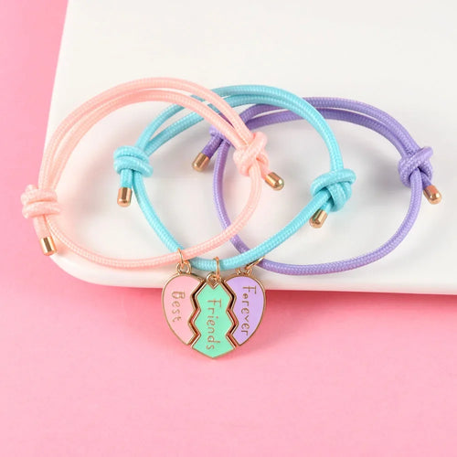 Pulseras Besties de corazón para 3 personas
