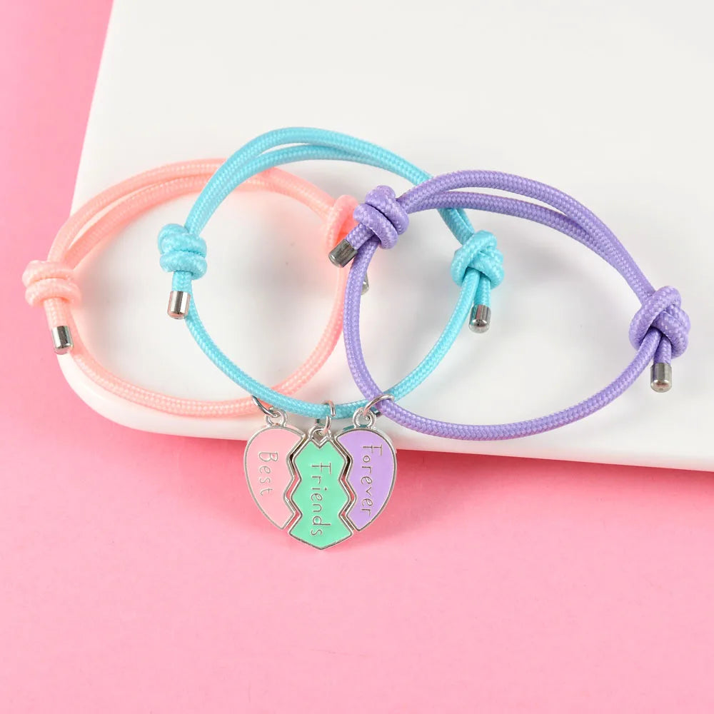 Pulseras Besties de corazón para 3 personas