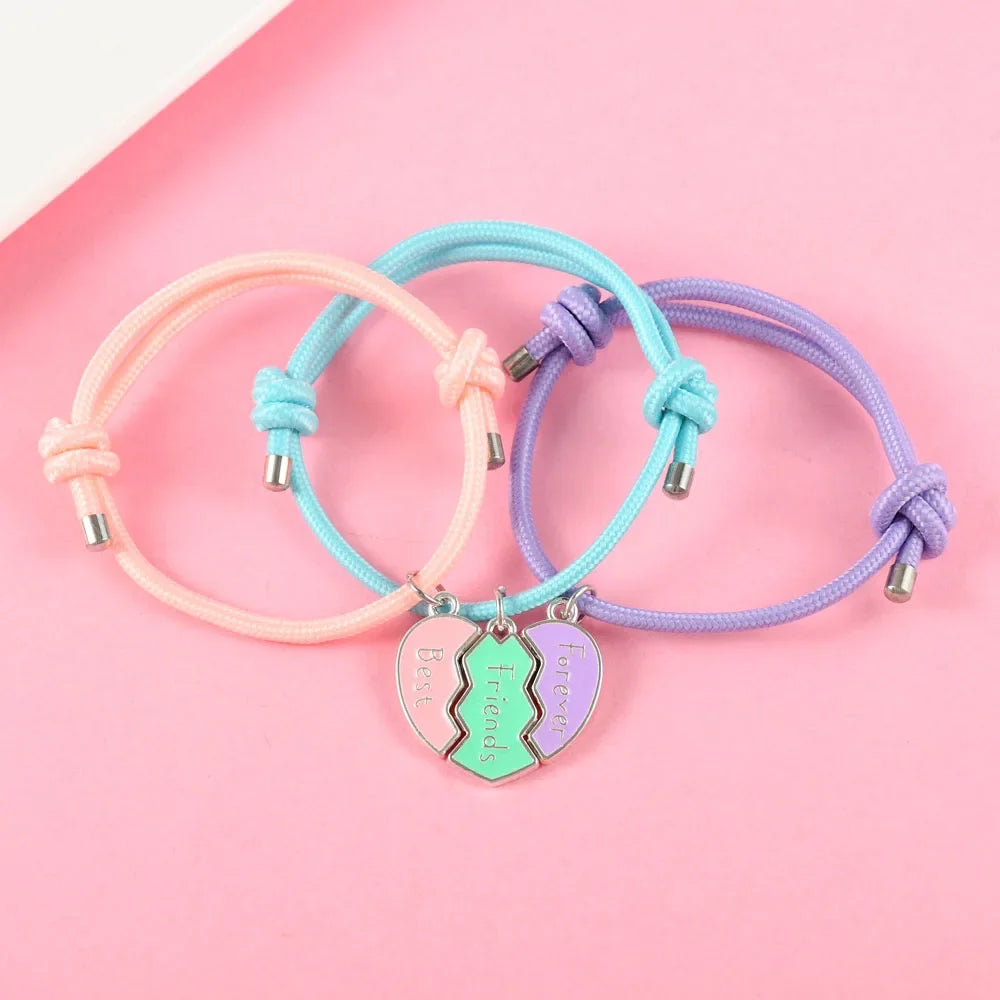 Pulseras Besties de corazón para 3 personas