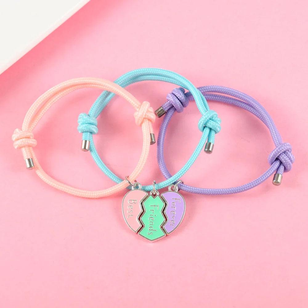 Pulseras Besties de corazón para 3 personas