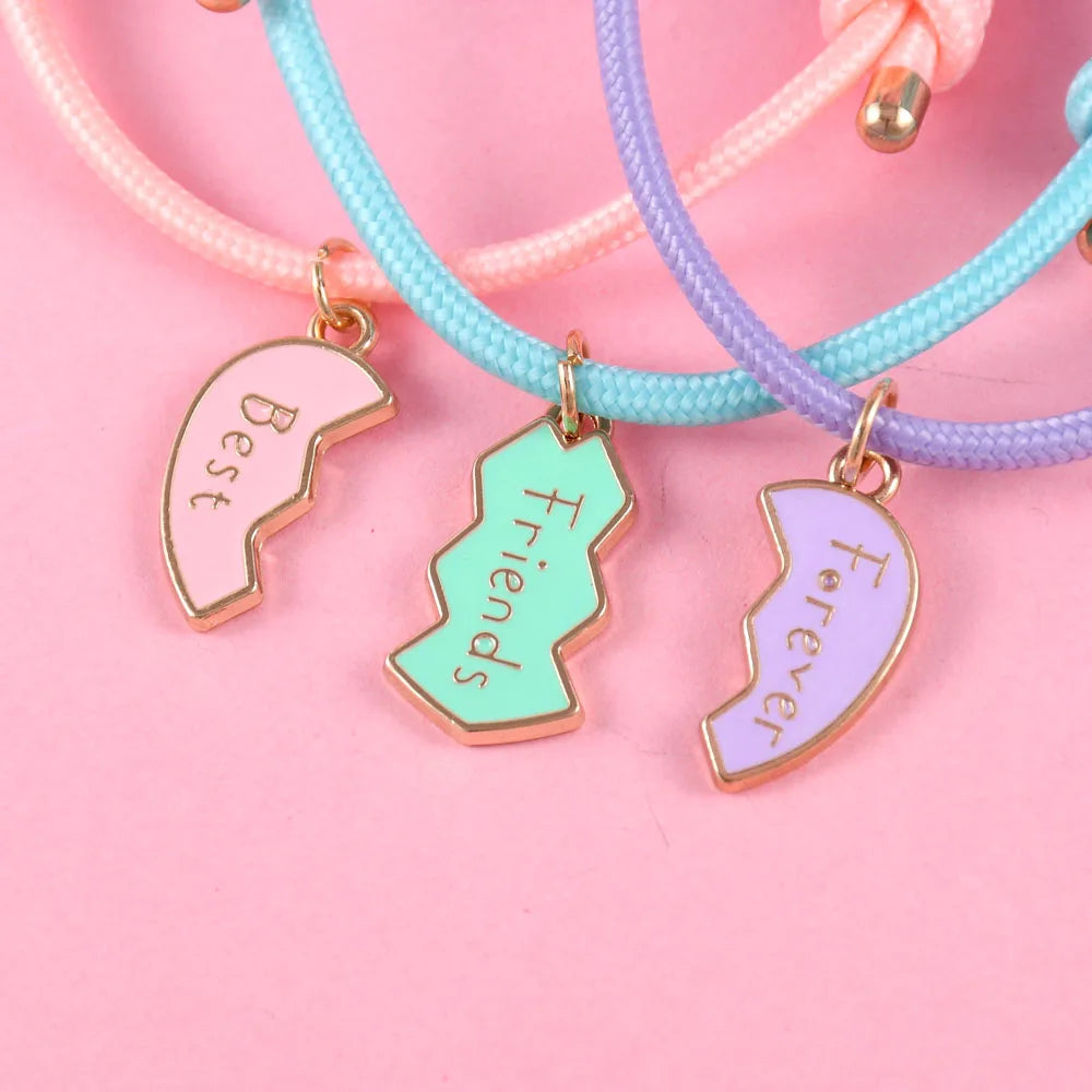 Pulseras Besties de corazón para 3 personas