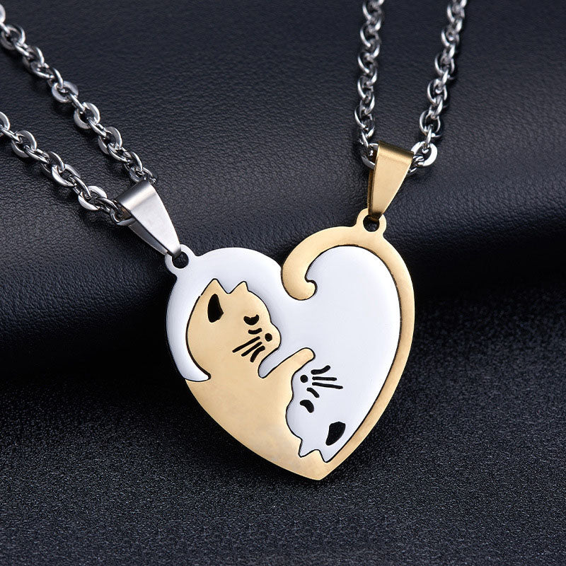 Collares magnéticos de gatos con corazón para 2 personas