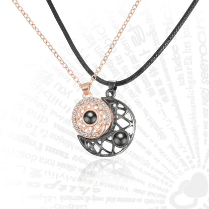Collares de Sol y Luna “Te Amo” en 100 Idiomas para Pareja o Persona Especial