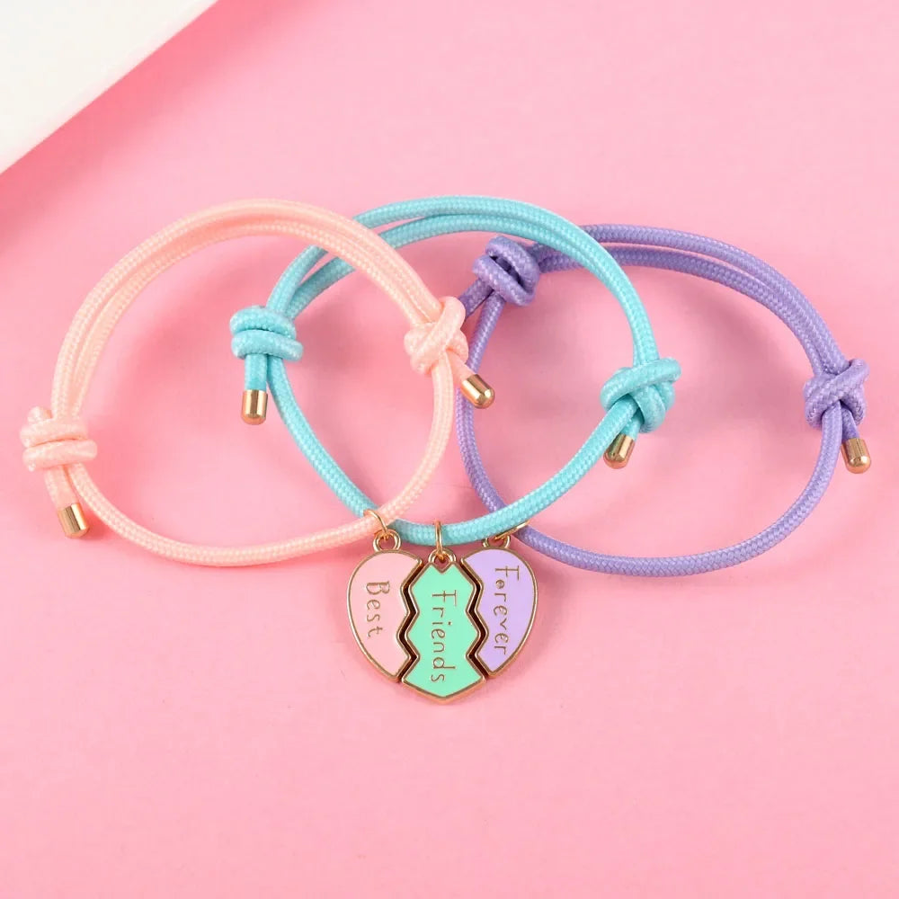 Pulseras Besties de corazón para 3 personas
