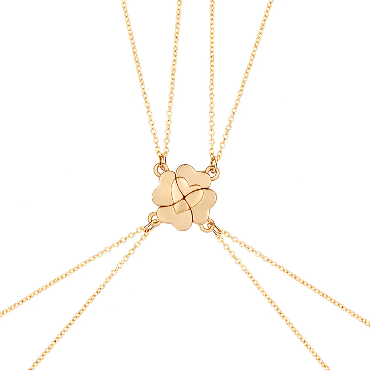 Collar de trebol de cuatro hojas magnetico dorado con las 4 piezas unidas para 4 amigas, dije Best Friends ensamblado