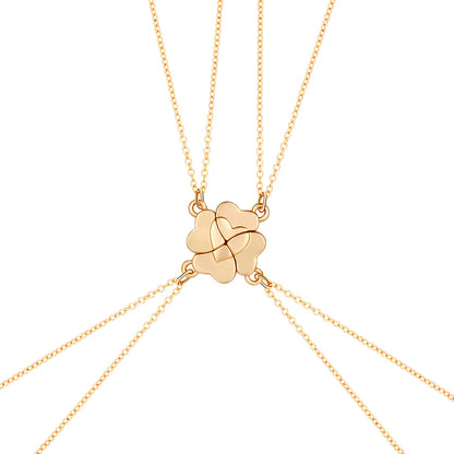 Collar de trebol de cuatro hojas magnetico dorado con las 4 piezas unidas para 4 amigas, dije Best Friends ensamblado