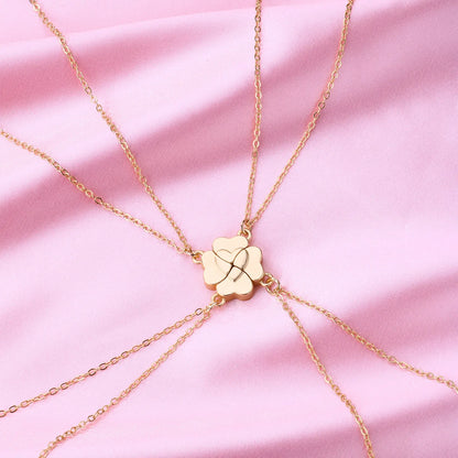 Collar de trebol de cuatro hojas magnetico para 4 amigas en dorado, set Best Friends que se divide en 4 collares