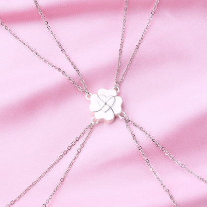 Set completo del collar de trebol de cuatro hojas magnetico plateado para 4 amigas con las 4 cadenas Best Friends extendidas