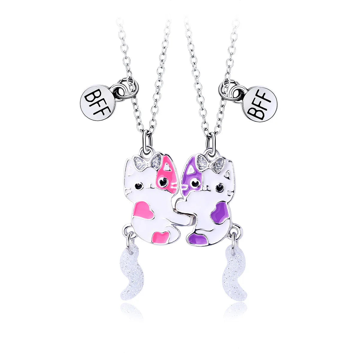 Set de 2 collares de gatitos BFF unidos mediante imán en vista completa